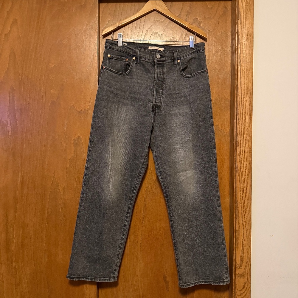 Levi's Ribcage Straight Ankle Jeans Womens 31 Black High Rise Button Fly W31 L26